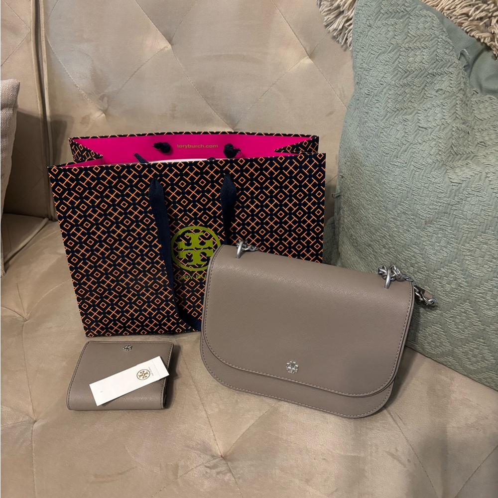 Tory Burch Gray Leather Crossbody Bag